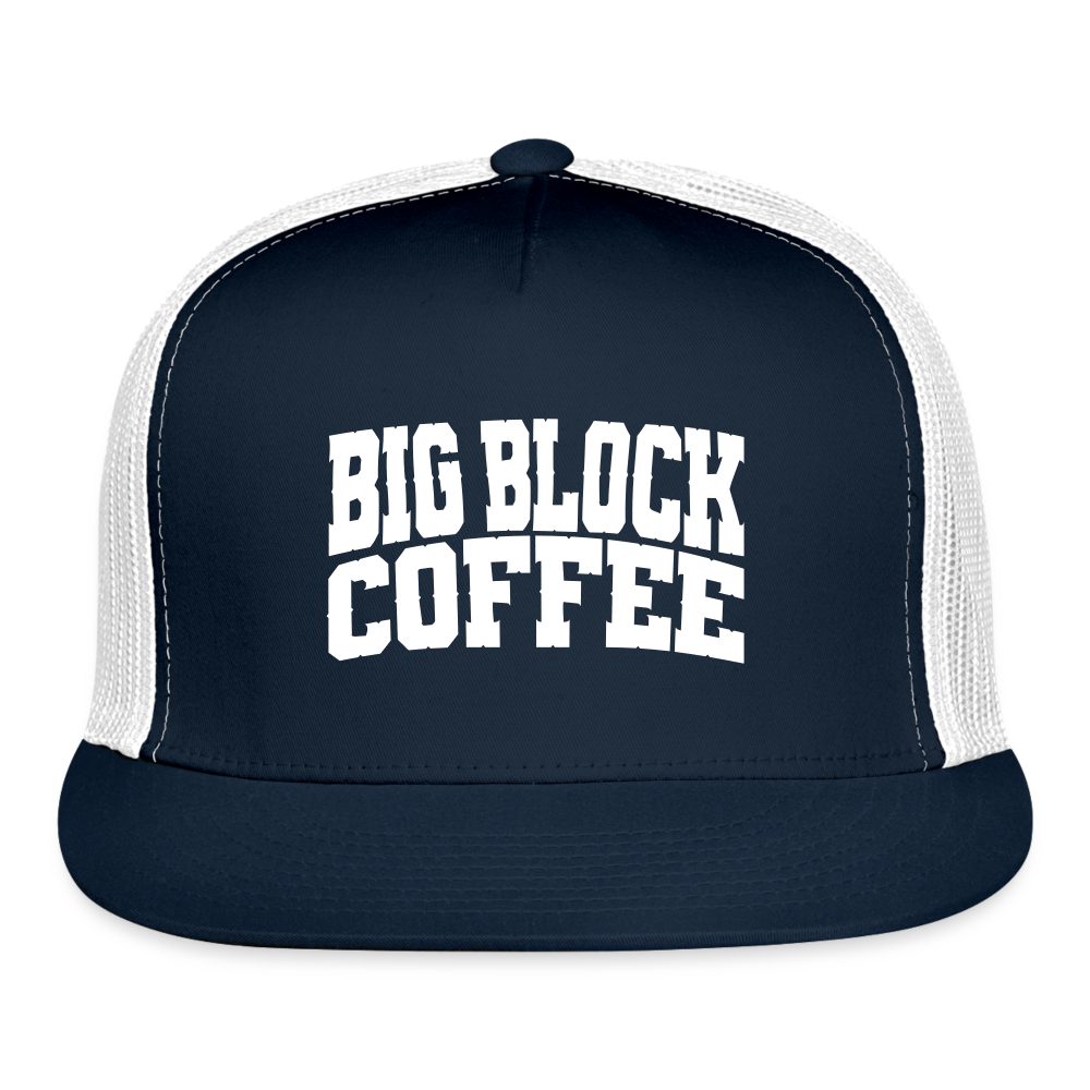 Big Block Coffee Trucker Hat - navy/white